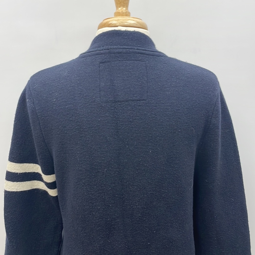 Abercrombie & Fitch Navy Cardigan with White Stripes & Letter Patch - Picture 7 of 9